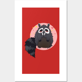 Kawaii Silly Sitting Raccoon Posters and Art